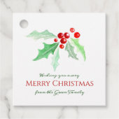 Holly en rode bessen waterverf Kerstmis Bedankjes Labels (Voorkant)
