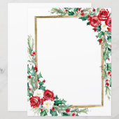 Holly en rozen Kerst briefpapier (Voorkant / Achterkant)