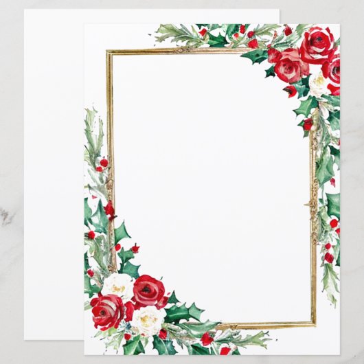 Holly en rozen Kerst briefpapier (Voorkant / Achterkant)