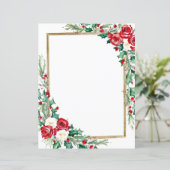 Holly en rozen Kerst briefpapier (Staand voorkant)