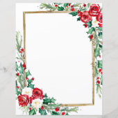 Holly en rozen Kerst briefpapier (Voorkant)