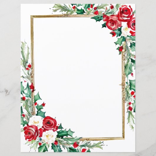 Holly en rozen Kerst briefpapier (Voorkant)