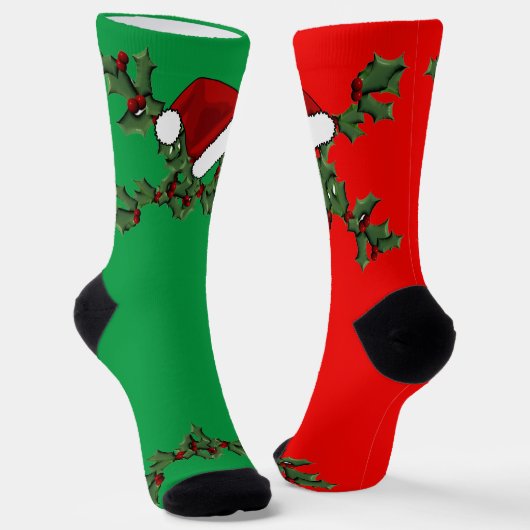 Holly en Santa Hat Mismatch Kerstmis Sokken (Gebogen)