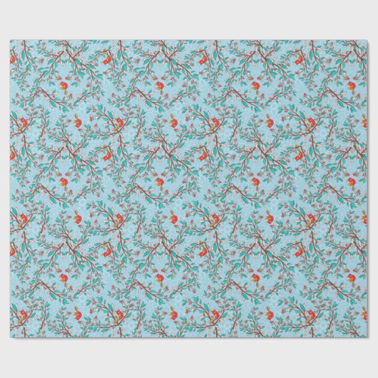 Holly en vogels cadeaupapier (Vlak)