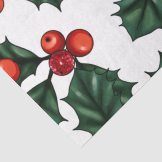 Holly en Winter bessen groen Kerstmis Tissuepapier (Detail)