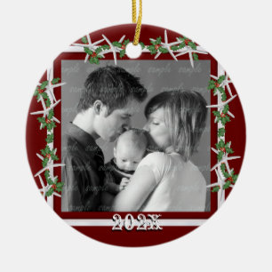 Holly en Zeester Rood Fotolijstje Familie Foto Lij Keramisch Ornament
