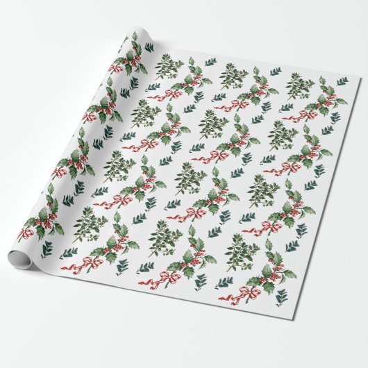 Holly Evergreen kerstvakantie  groen Cadeaupapier (Uitgerold)