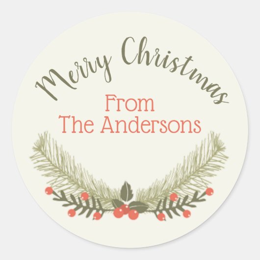 Holly Evergreen Merry kerst Ronde Sticker (Voorkant)
