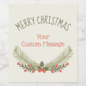 Holly Evergreen Merry kerst Wijn Etiket (Enkel label)