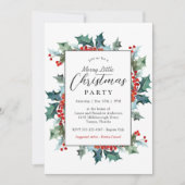 Holly Evergreens Merry Little Christmas Party Kaart (Voorkant)