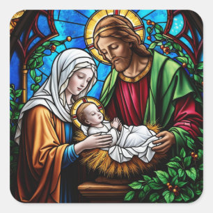 Holly familie kristal gebrandschilderde afbeelding vierkante sticker