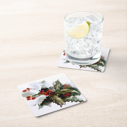 Holly Feestdagen Square Onderzetter (Insitu)