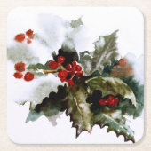 Holly Feestdagen Square Onderzetter (Voorkant)