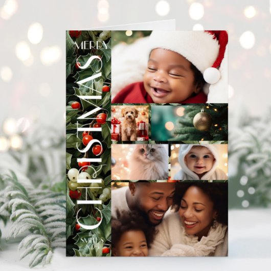 Holly Feestelijke Familie Fotocollage Kerstmis Kaart