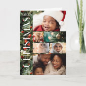 Holly Feestelijke Familie Fotocollage Kerstmis Kaart (Voorkant)