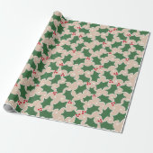 Holly Festive kerstinpakpapier Cadeaupapier (Uitgerold)