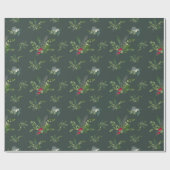 Holly, Fir en Snowflake Forest Green Cadeaupapier (Vlak)