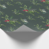 Holly, Fir en Snowflake Forest Green Cadeaupapier (Hoek)