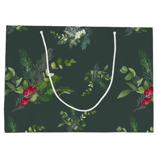 Holly, Fir en Snowflake Forest Green Groot Cadeauzakje (Achterkant)