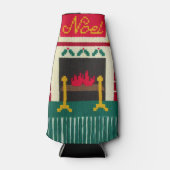 Holly Fireplace Red Green Gold Noel Fringe Crochet Flesjeskoeler (Voorkant)