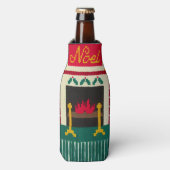 Holly Fireplace Red Green Gold Noel Fringe Crochet Flesjeskoeler (Fles Voorkant)