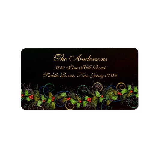 Holly Flourish Kerst Adreslabel Etiket (Voorkant)