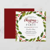 Holly Flourish Red Green Kerstparty Invite Kaart (Voorkant / Achterkant)