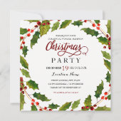 Holly Flourish Red Green Kerstparty Invite Kaart (Voorkant)