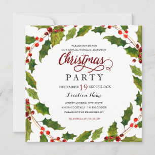 Holly Flourish Red Green Kerstparty Invite Kaart