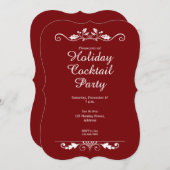 Holly Flourish Red Holiday Cocktail Invitation Kaart (Voorkant / Achterkant)