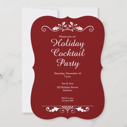 Holly Flourish Red Holiday Cocktail Invitation Kaart (Voorkant)