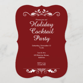 Holly Flourish Red Holiday Cocktail Invitation Kaart