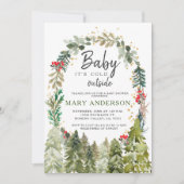 Holly Flowers Winter Pine Trees Baby shower Kaart (Voorkant)