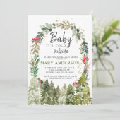 Holly Flowers Winter Pine Trees Baby shower Kaart (Staand voorkant)