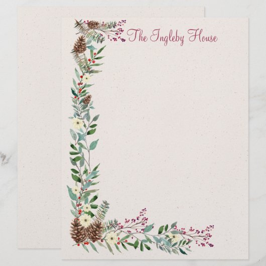 Holly Forest Kerstmis 8,5 "x 11" briefpapier Briefhoofd (Voorkant / Achterkant)
