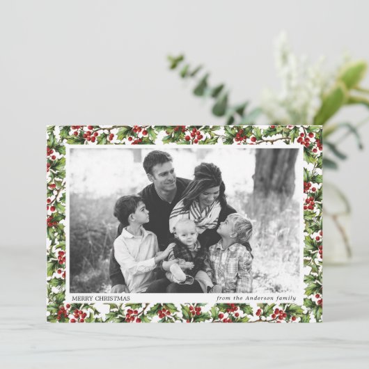  Holly Foto Lijst Kerst Kaart (Staand voorkant)