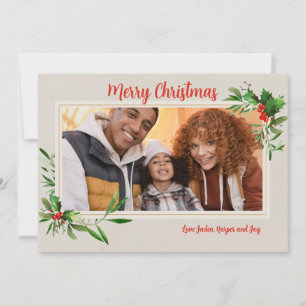 Holly Frame Foto Kerstkaart