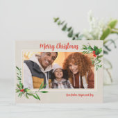 Holly Frame Foto Kerstkaart (Staand voorkant)