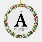  Holly Framed Photo Ornament met monogram (Achterkant)