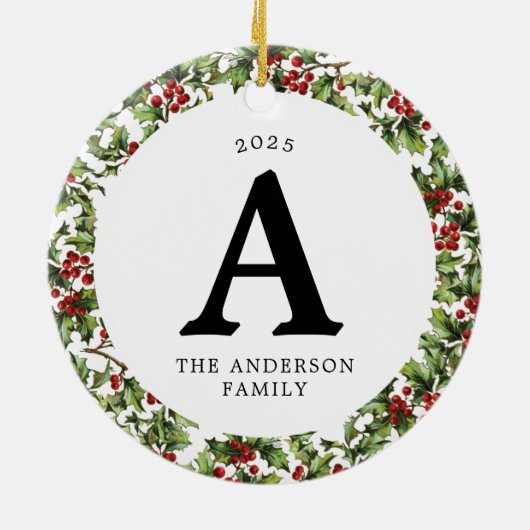 Holly Framed Photo Ornament met monogram (Achterkant)