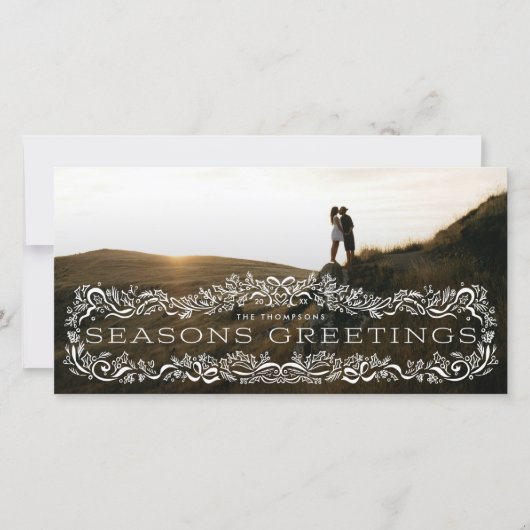Holly Framed Seasons Greetings Photo Holiday Card (Voorkant)