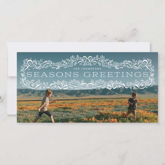 Holly Framed Seasons Greetings Photo Holiday Card (Voorkant)