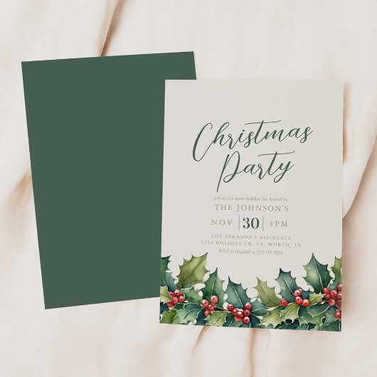 Holly Garland Elegant Kerstfeest Uitnodiging