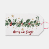 Holly Garland Merry & Bright Cadeaulabel (Voorkant (Horizontaal))