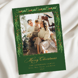 Holly Garland Merry Christmas Photo Card Kaart