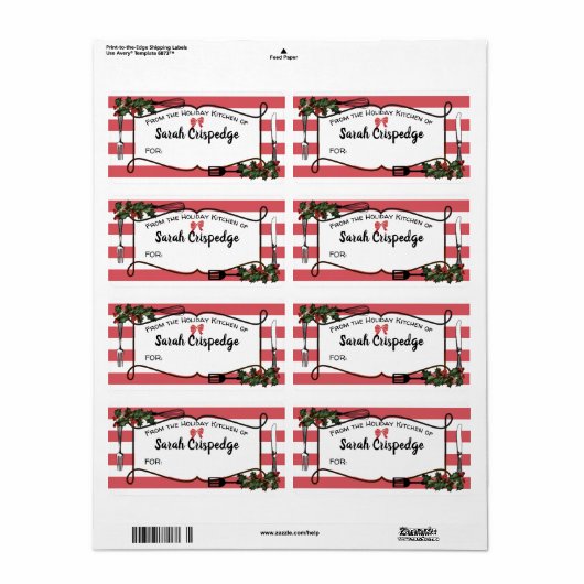 Holly gebruiksvoorwerpen Kerstmis voedsel cadeau s Etiket (Full Sheet)