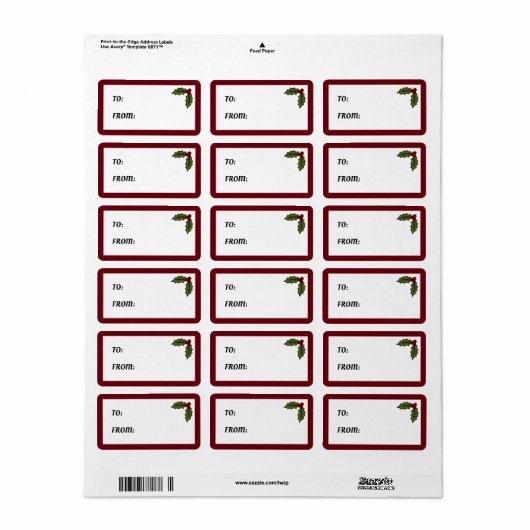 Holly Gift Labels (Full Sheet)