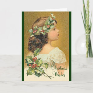 Holly Girl Old Fashioned-kerstkaart Feestdagen Kaart
