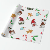 Holly Gnome Peperkoek Kerststok Kerstmis Cadeaupapier (Uitgerold)