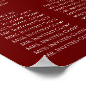 Holly Gold Foliage Burgundy Wedding Seding Chart Poster (Hoek)